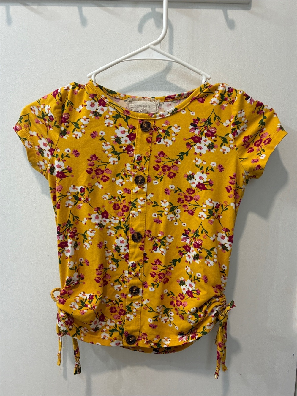 btween Yellow Floral Button-Front Girls' Top